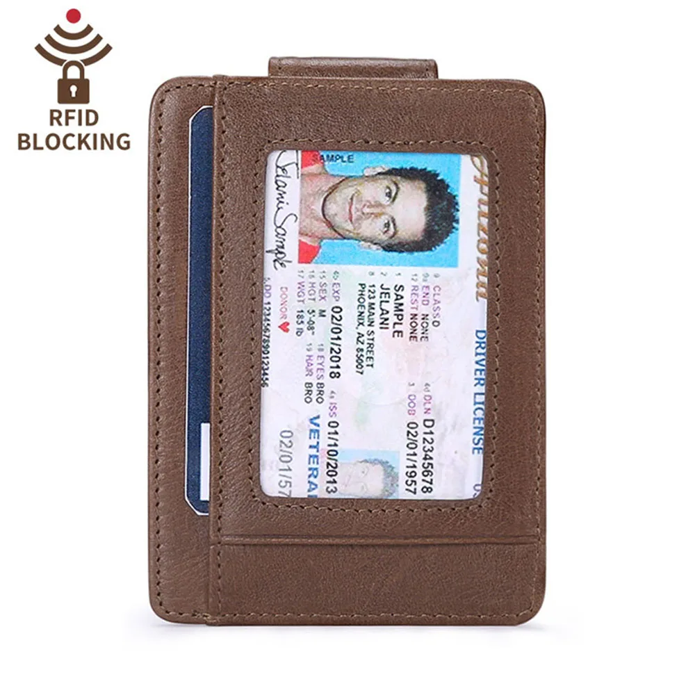 

2019 Men's wallet business card holder Crazy Horse skin pickup bag bus card set ultra-thin Genuine Leather credit card holder