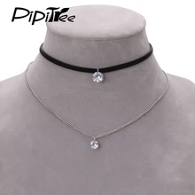 2017 New Arrival Trendy Leather Choker Necklace with Crystal Charm Layer Necklaces & Pendants for Women Girls Gothic Collier