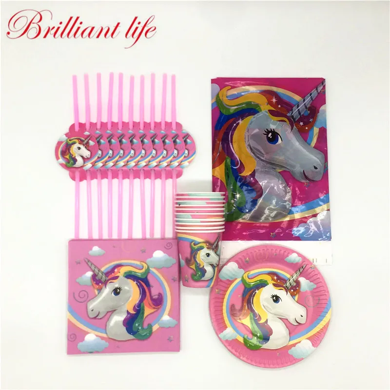 

Cartoon Unicorn Theme 81pcs Boy Girl Birthday Party Cup Plate Straw Napkin Tablecloth Event Party Paper Tableware Set Supply