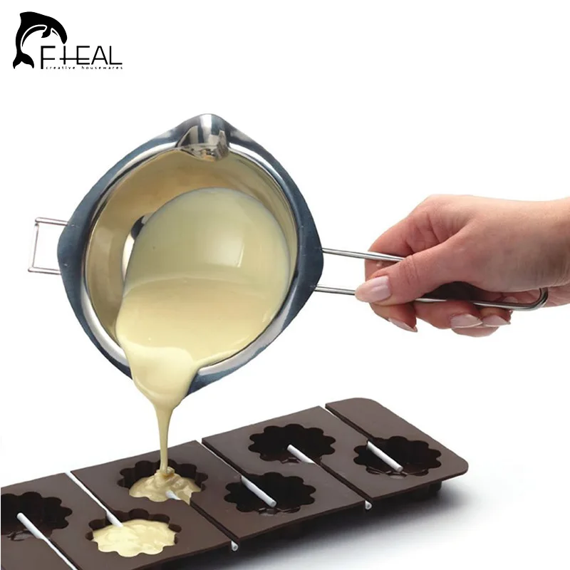 

FHEAL New Chocolate Melting Pot Stainless Steel Furnace Heated Milk Bowl with Handle Heated Butter Tool Baking Pastry Tools