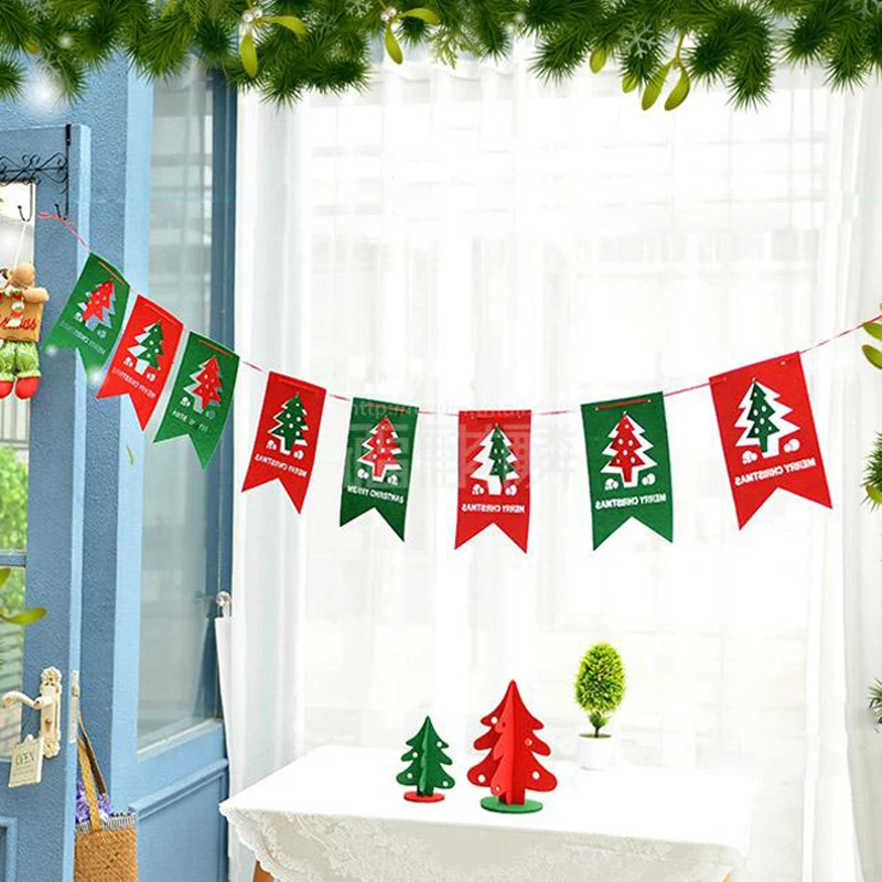 

Merry Christmas Garland Bunting Banner Christmas tree Decoration for home Party Photo Prop Booth New Year Party Supply Banners