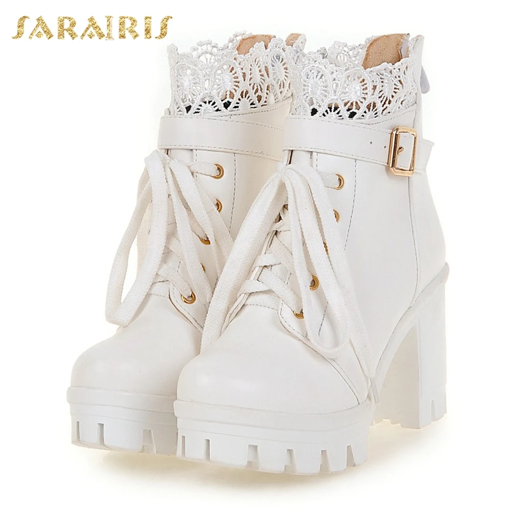 

SARAIRIS 2018 Hot Sale Large Size 33-43 Zipper Add Fur Woman Winter Boots Women Shoes Woman Chunky Heels Ankle Boots