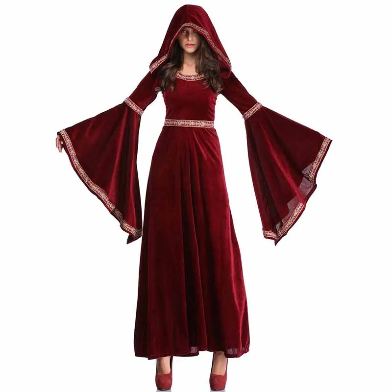 Velvet Long Dresses Women Halloween Party Cosplay Fancy Vampire Costume Retro Court Sorcerer Uniform Witch Role Play Games (6)