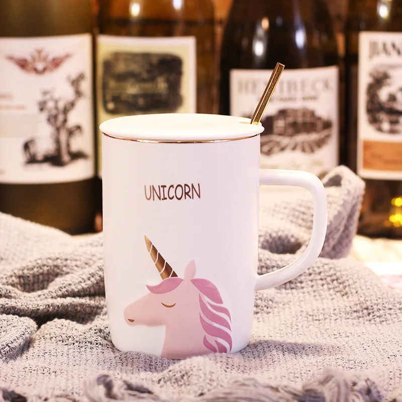 Unicorn Ceramic Mug With Golden Spoon