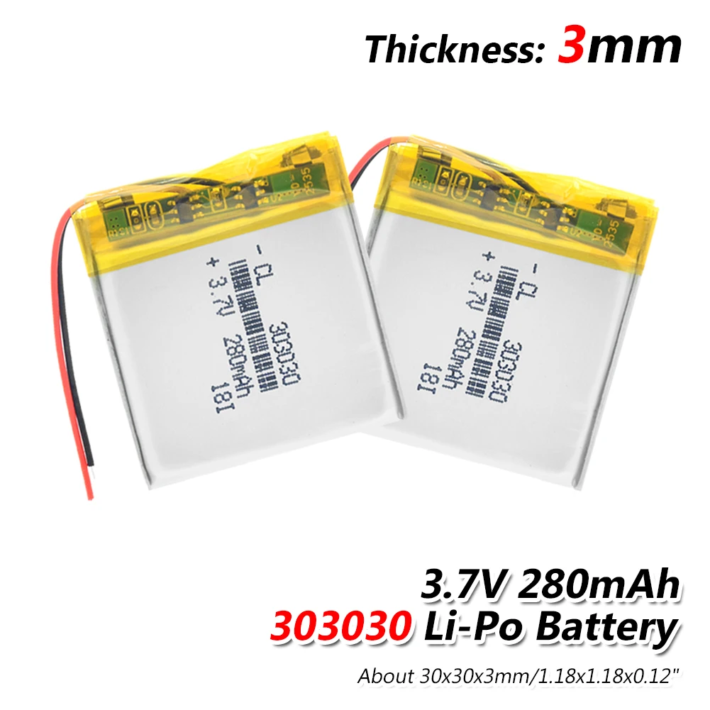 Polymer 303030 033030 3.7V 280MAH Rechargeable Lithium Battery With PCM For MP3 MP4 MP5 GPS Headset Electric Toy Voice Recorder