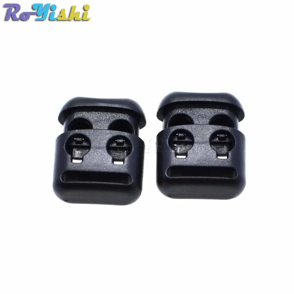 10 шт./упак. 2 отверстие для шнура черные фиксаторы шнура|cord lock stopper|2 hole cord lockcord toggles |