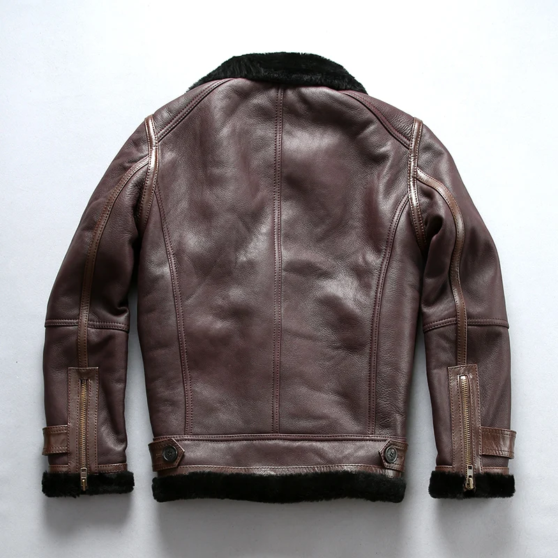 Hot Product 8007 Read Description! Asian size super quality warm genuine sheep fur leather jacket mens winter shearling bomber fur jacket