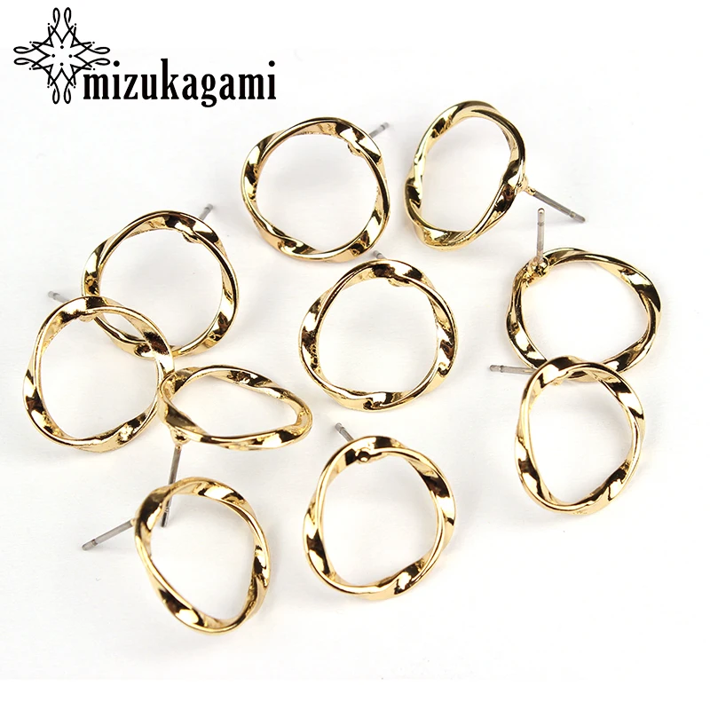 

2018 New 15MM 6pcs/lot Zinc Alloy Gold Round Circle Twisted Shape Base Earrings Connector For DIY Stud Earrings Accessories