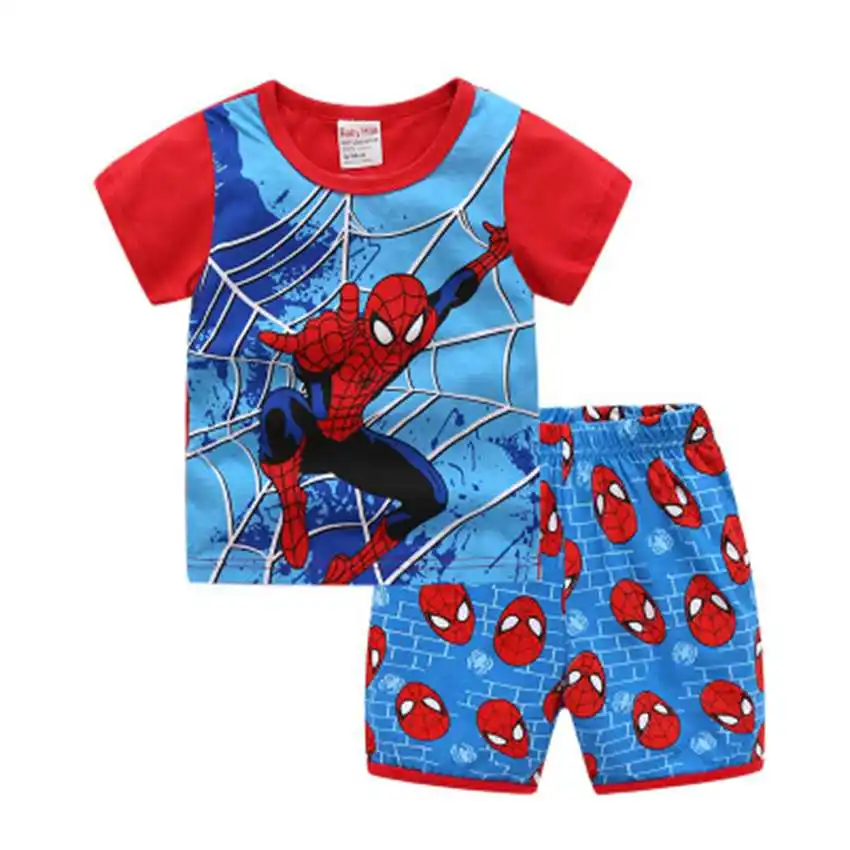 

Forklift Boys Spider-Man 2019 Summer Children's Pajamas Boys Pijamas Suits Kids Tee Shirts Tops Trouser Pyjamas Free Shipping
