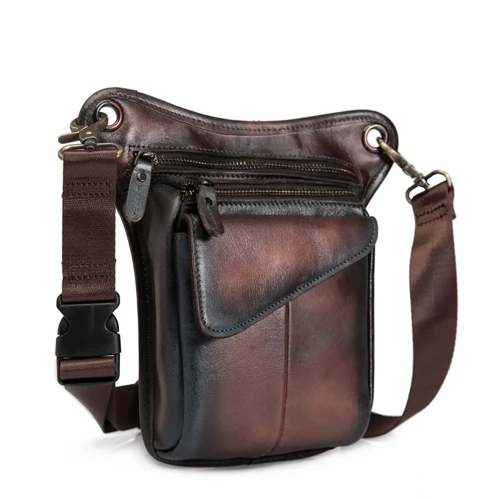 

Genuine Original Leather Men Design Casual Sling One Shoulder Messenger Bag Fashion Fanny Waist Belt Pack Drop Leg Bag 211-3db