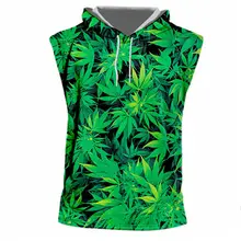 Мужские тренировки с капюшоном топы новинка 3d Сорняк листьев печати майка с капюшоном Бодибилдинг Мышцы отрезать топы без рукавов тренажерный зал жилет