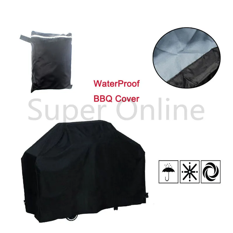 

Black Camping Outdoor Waterproof BBQ Cover Rain Barbecue Grill Protector For Gas Charcoal Electric Barbeque Grill, 5 Sizes