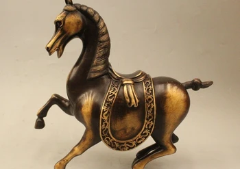 

11"Chinese China Home Fengshui Bronze Running Zodiac Year Horse warfare Statue