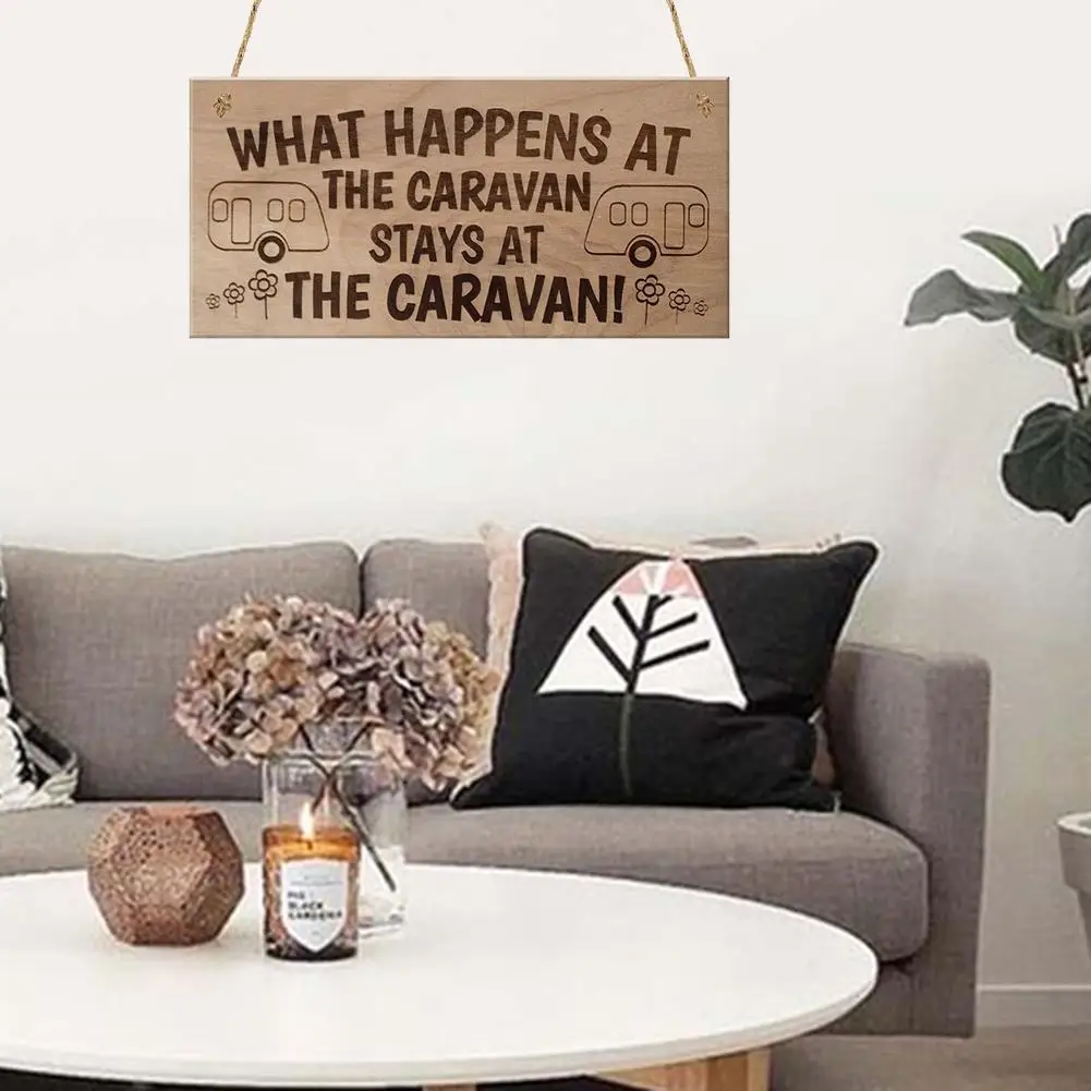 

What Happens At The Caravan Stays At The Caravan Plaque Wooden Camp Hanging Sign Home Living Room Decoration