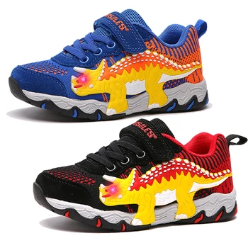 

Dinoskulls Kids Fashion Sneakers Light Up 3D Dinosaur Boys Shoes Mesh LED Causal Children's Trainers 2019 Tennis Baby Shoes