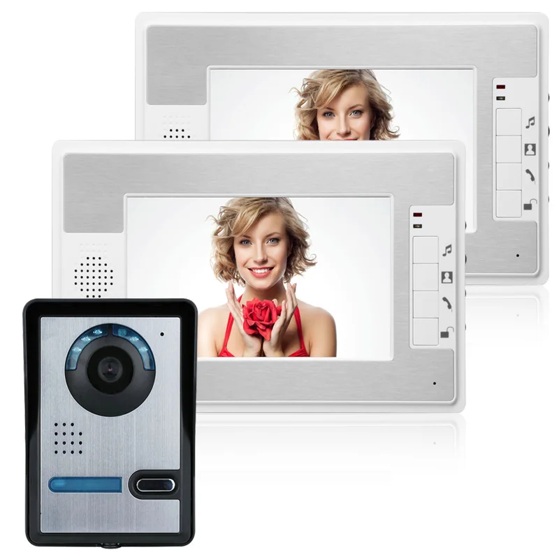 Free Shipping! New 7\ color TFT LCD Video Door Phone Doorbell Intercom Kit 1-camera 2-monitor Night Vision