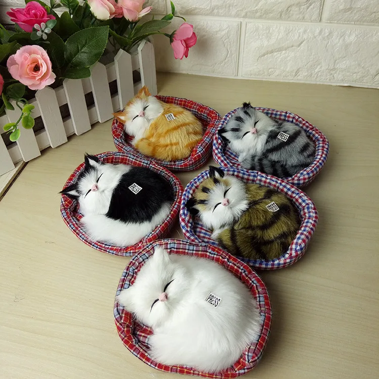 

baby Lovely Simulation Sounding Sleeping Cat Cute Breathable Plush Toy with Nest Interesting Birthday Christmas Gift