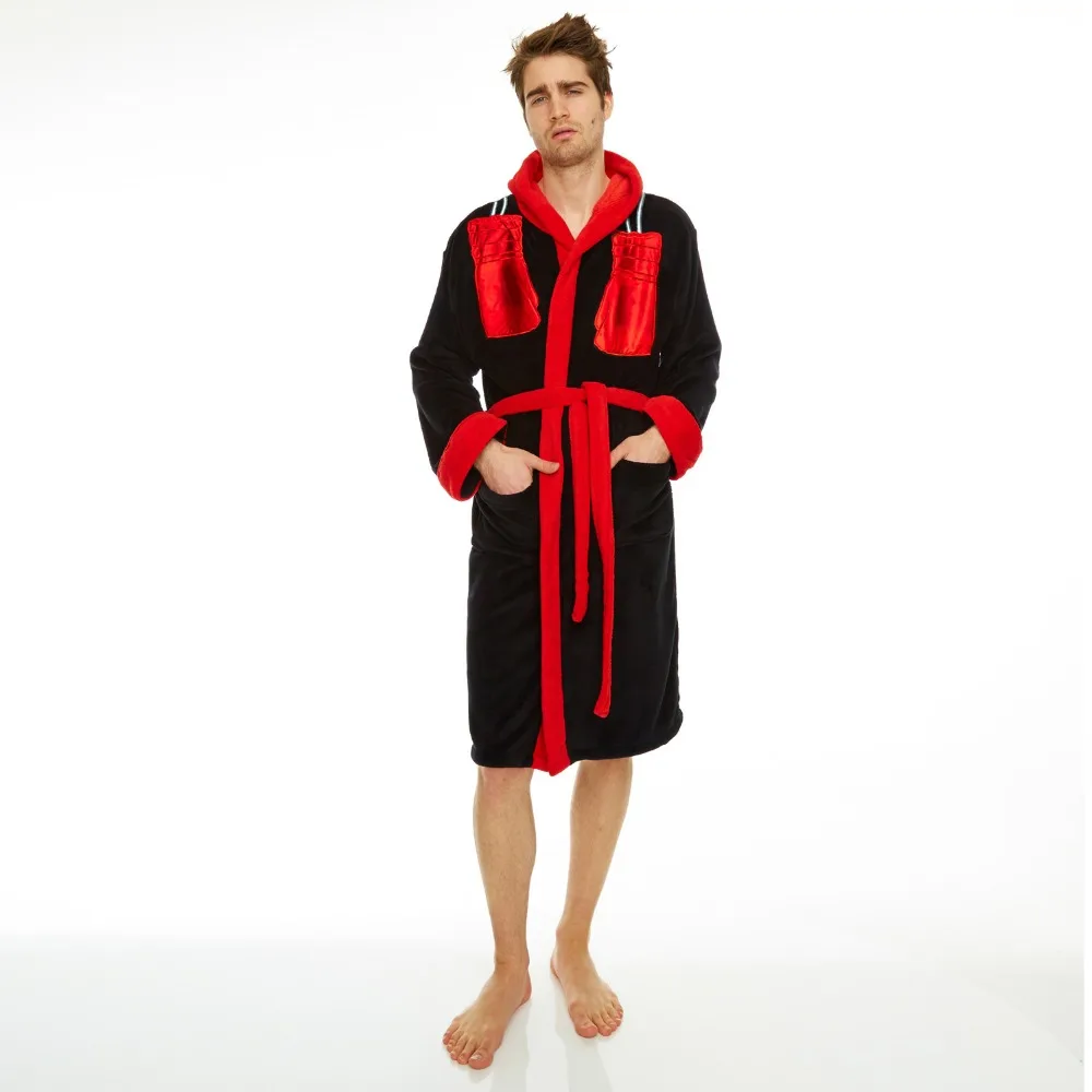Rocky Boxer Black&Red Fleece Dressing Gown Italian Stallion Bath Robe