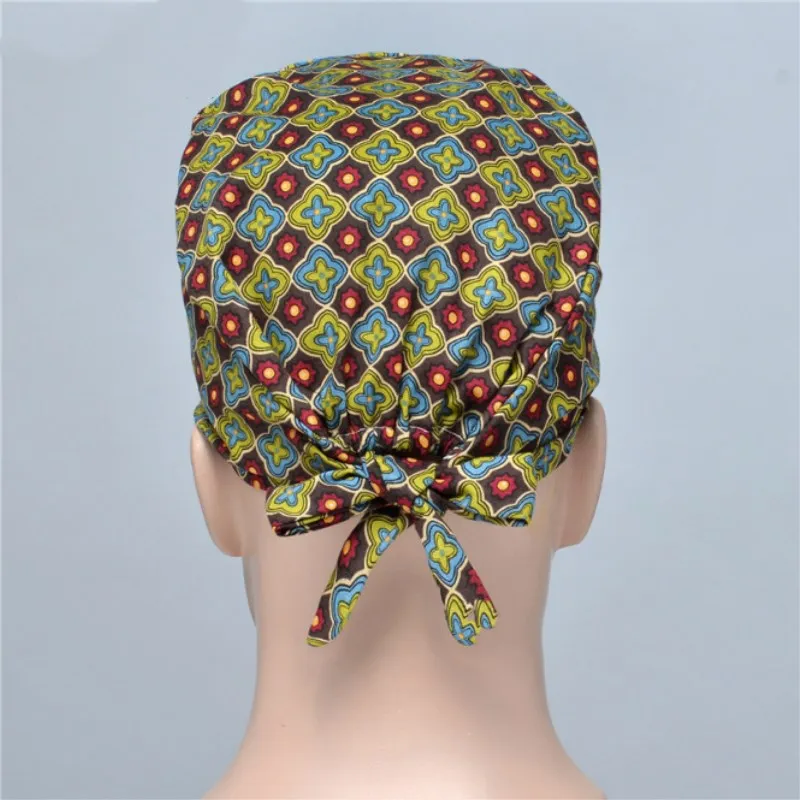 

5 pcs 2 colors Male doctor surgical cap Printed color scrub cap pet grooming doctor cap cotton medical use doctor accessories