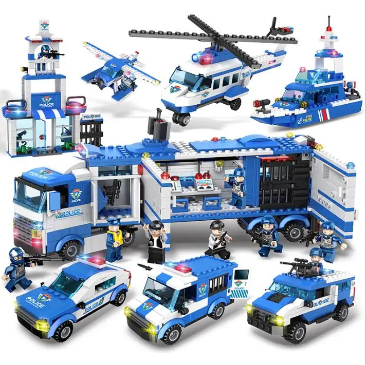 8 In 1 City Police Series with 8 Figures Building Blocks DIY Bricks Educational Toys For Children Compatible with Legoed Blocks bela city heartlake food market diy building blocks set mia maya figures bricks compatible with l brand toys for children gift