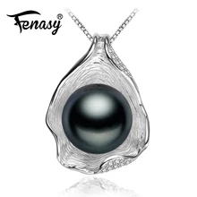 FENASY Pearl Jewelry,Genuine natural Pearl Necklace,Black Golden Pearl Choker pendant Women 2016 new Shell Necklace fashion box