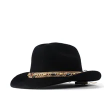 Женская и Мужская шерстяная западная ковбойская шляпа джентльмен Леди Черная фетра Outback Sombrero Hombre Монтана шляпа 57-59 см модный пояс