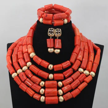 

Quality Gold Beads Fashion Jewelry Set Chunky 5 Layers Big Coral Beads Women Jewelry Set for African Wedding Free Ship CNR677