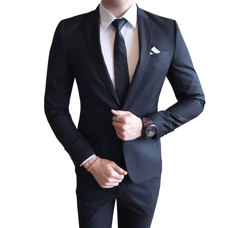 

2019 New Men's Boutique Solid Color Fashion Slim Wedding Dress Formal Suit Suits Men's High-end Casual Business Suits Two Sets