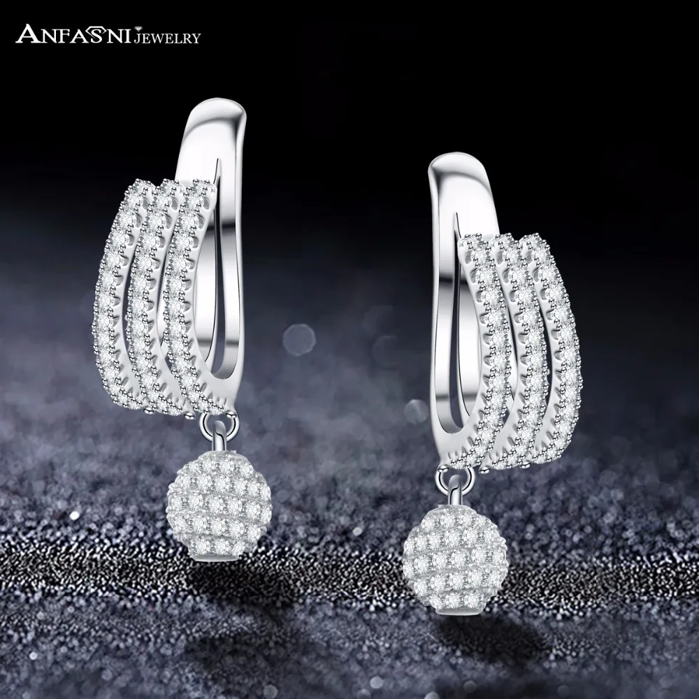 

ANFASNI Luxury Round Ball No Hole U-shaped Ear Clip Clear Cubic Zircon Earring For Wedding Fashion Fine Jewelry CER0370-B