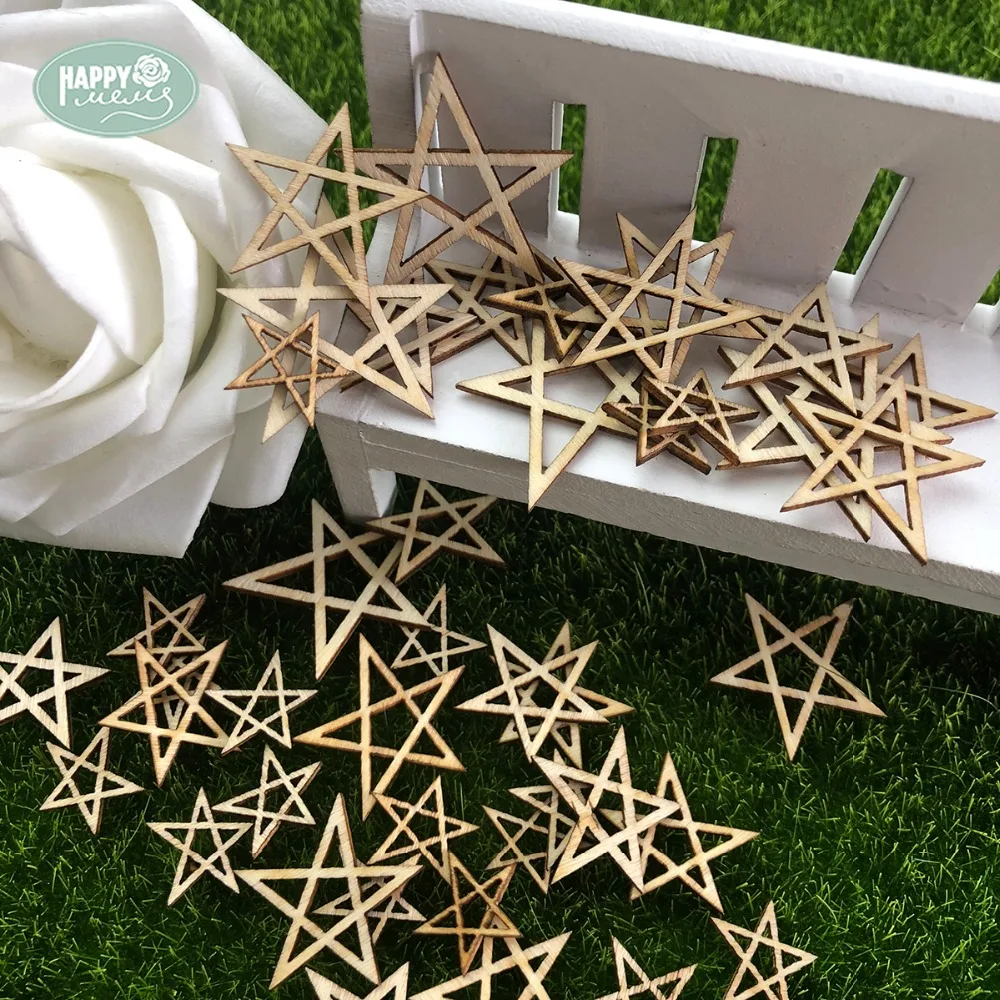 

Happymems 160pcs 4 different Size Star Wood Shapes DIY Craft Home Decorations Wall Sticker Scrapbooking Wooden Shape Crafts