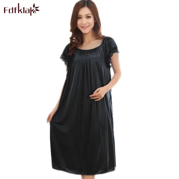 

Women night dress sleepwear silk summer nightdress 2018 new female nightgown loose large size womens sleepshirts night shirts