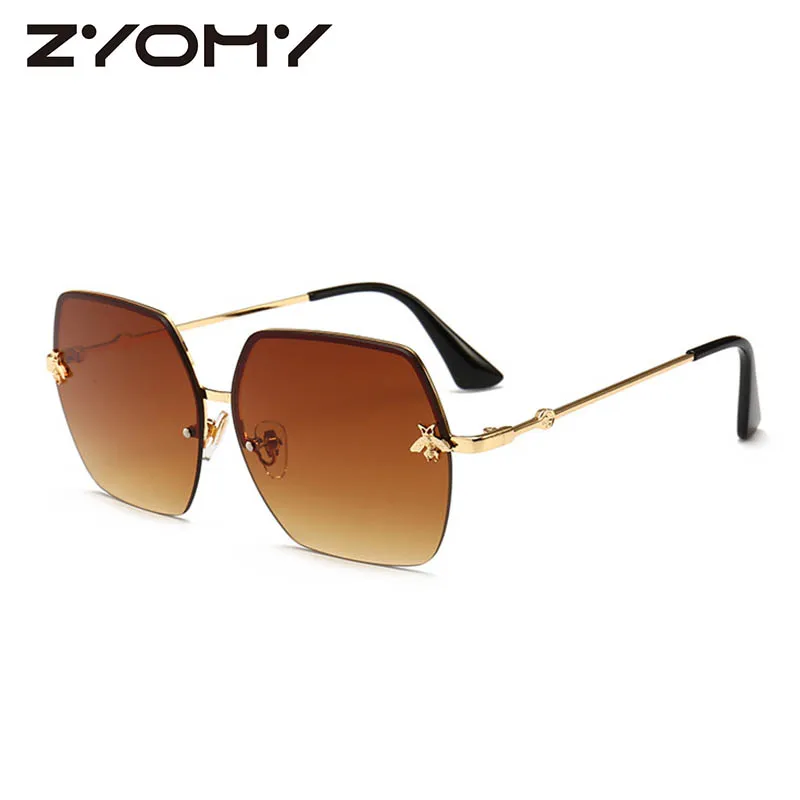 Женские солнцезащитные очки, фирменный дизайн, квадратные металлические очки, медовая пчела, аксессуары, градиентные цветные линзы, очки для вождения, UV400