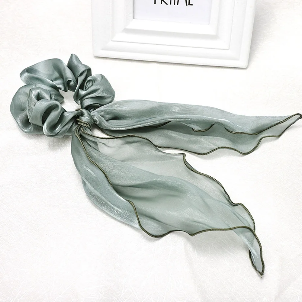 

2019 Elegant Women Bow Elastic Hairband Ribbon Solid Color Hair Tie Scrunchies Girls Streamers Rubber Bands Hair Accessories