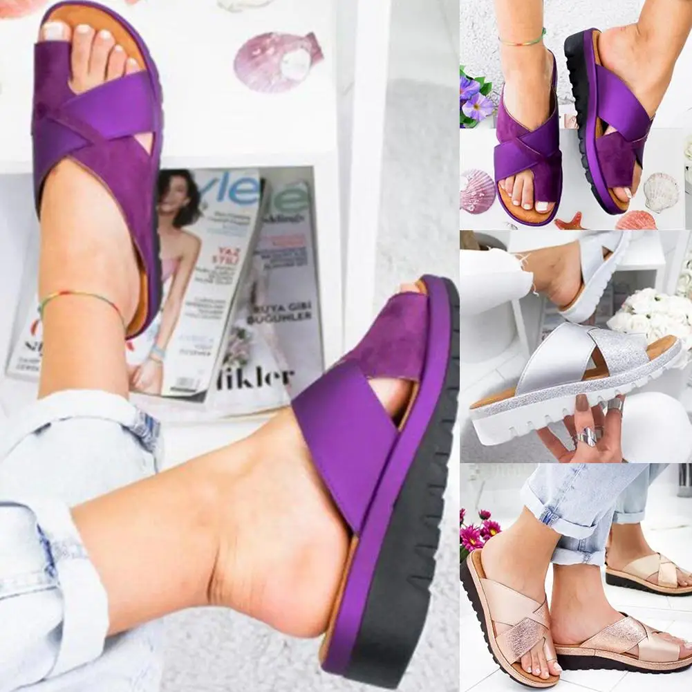 

Summer Women Clip Toe Faux Leather Cross Strap Platform Sandal Shoes Flip Flops