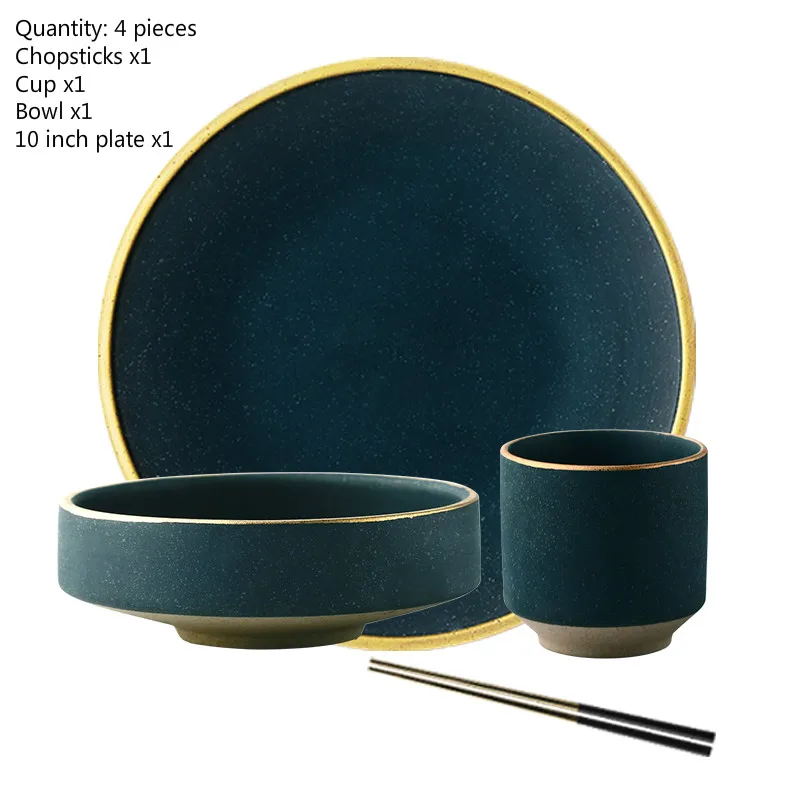 Винтажная керамическая посуда тарелки и миски керамические золотые инкрустационные тарелки стейк еда блюдо набор фарфоровых тарелок - Цвет: 4 piece set