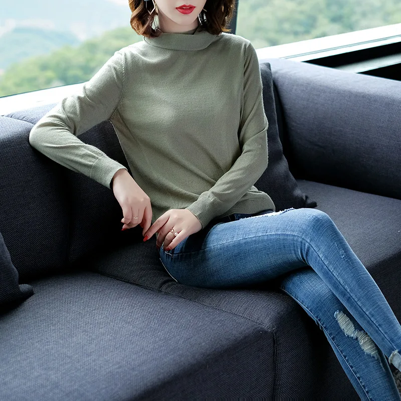 Solid elastic knit turtleneck pullovers basic sweater 2018 new long sleeve women autumn loose sweater shirts