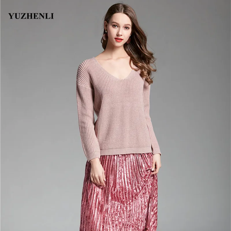 Yuzhenli новый осенне-зимний женский свитер сексуальный с v-образным вырезом
