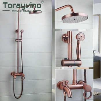 

Fashion Style Rose Gold-plated Finish Bathroom Shower Set Rain Shower Head Bath Shower Mixer with Hand Shower Faucet