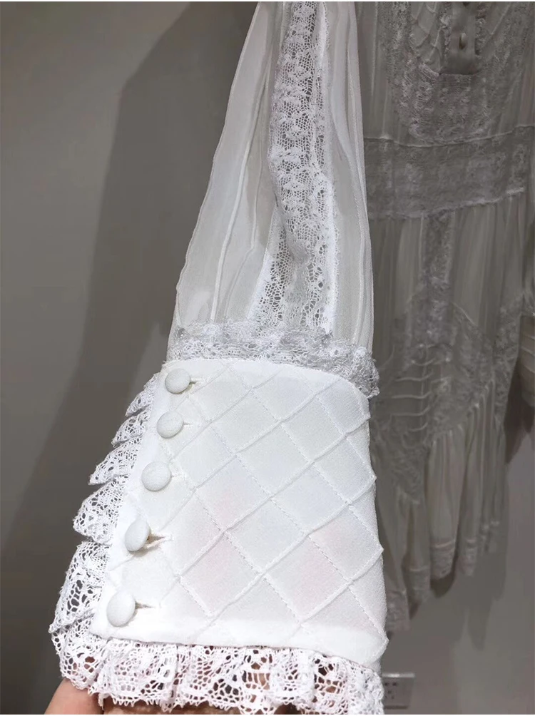 Женский Ash Garden белый стенд шелковая кружевная панель с высокой талией тонкое Полосатое стеганое плиссированное платье