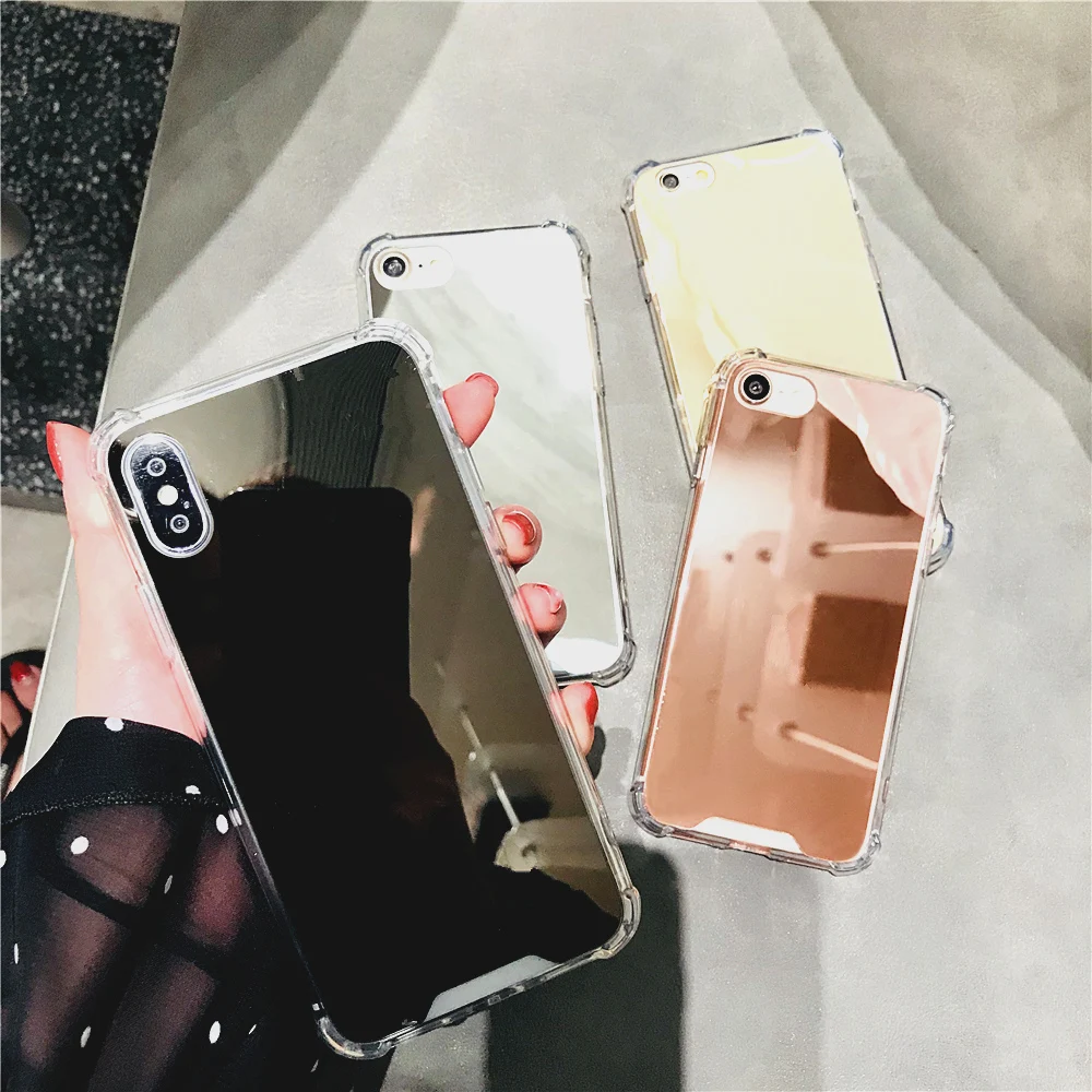 Чехол для IPhone 8 Plus Мода розовое золото черный, серебристый цвет зеркало IPhone чехол для IPhone 6 S 7 Plus X глянцевая Мягкие TPU + PC задняя крышка
