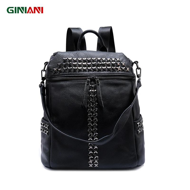 Рюкзак унисекс из натуральной кожи с заклепками на молнии спереди|rivet backpack|style
