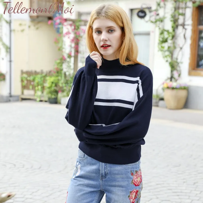 Contrast Oversized Knitted Sweater Women Turtleneck Pullovers Striped Sweatshirt Batwing Long Sleeve Jumpers Knitted Tops Female Contrast Oversized Knitted Sweater Women Turtleneck Pullovers Striped Sweatshirt Batwing Long Sleeve Jumpers Knitted Tops Female
