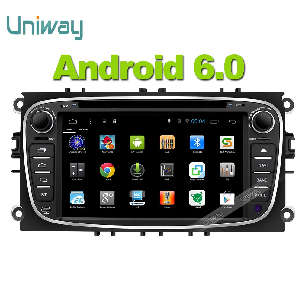 uniway 2 din android car radio for ford mondeo focus s-max c-max 4 core car dvd player with steering wheel