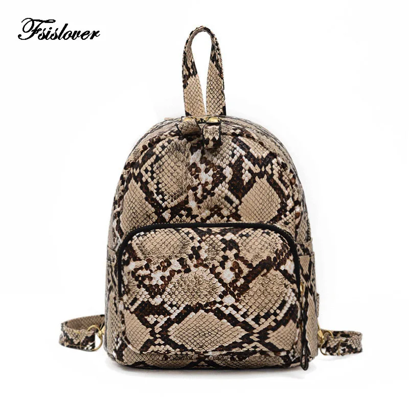 

2019 Vintage Pu Leather Serpentine Women Backpack Simple Preppy Style Backpack Women Three Use College Backpack Women mochilas