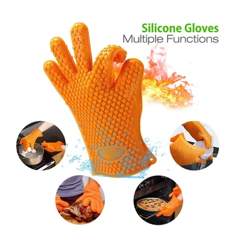 

2Pcs Silicone Heat Gloves Holder Durable Washable Home Barbecue Kitchen Oven BBQ Grill Mitts Cook Resistant Heat Gloves