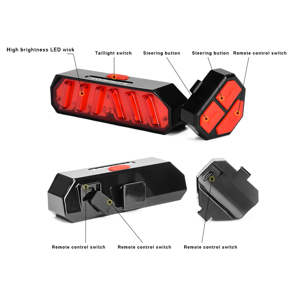 Top Mountain Bike LED Taillight Intelligent Remote Control Turn Signal Warning Light 8