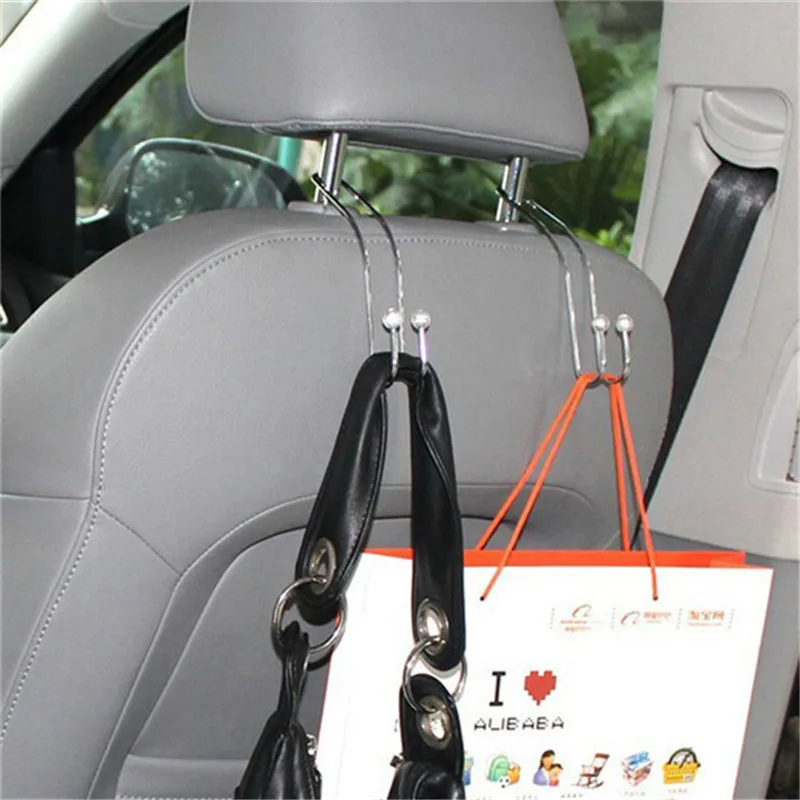 2 шт./лот, многофункциональная Металлическая Автомобильная вешалка для подголовника, держатель для сумки, сумочки, сумочки, ткани для хранения продуктов, авто застежка