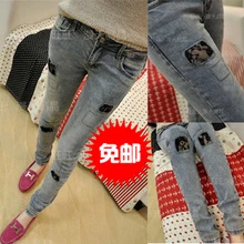 И корабль~~%% 2013 женщин тонкий патч эластичные обтягивающие узкие брюки карандаш брюки джинсы