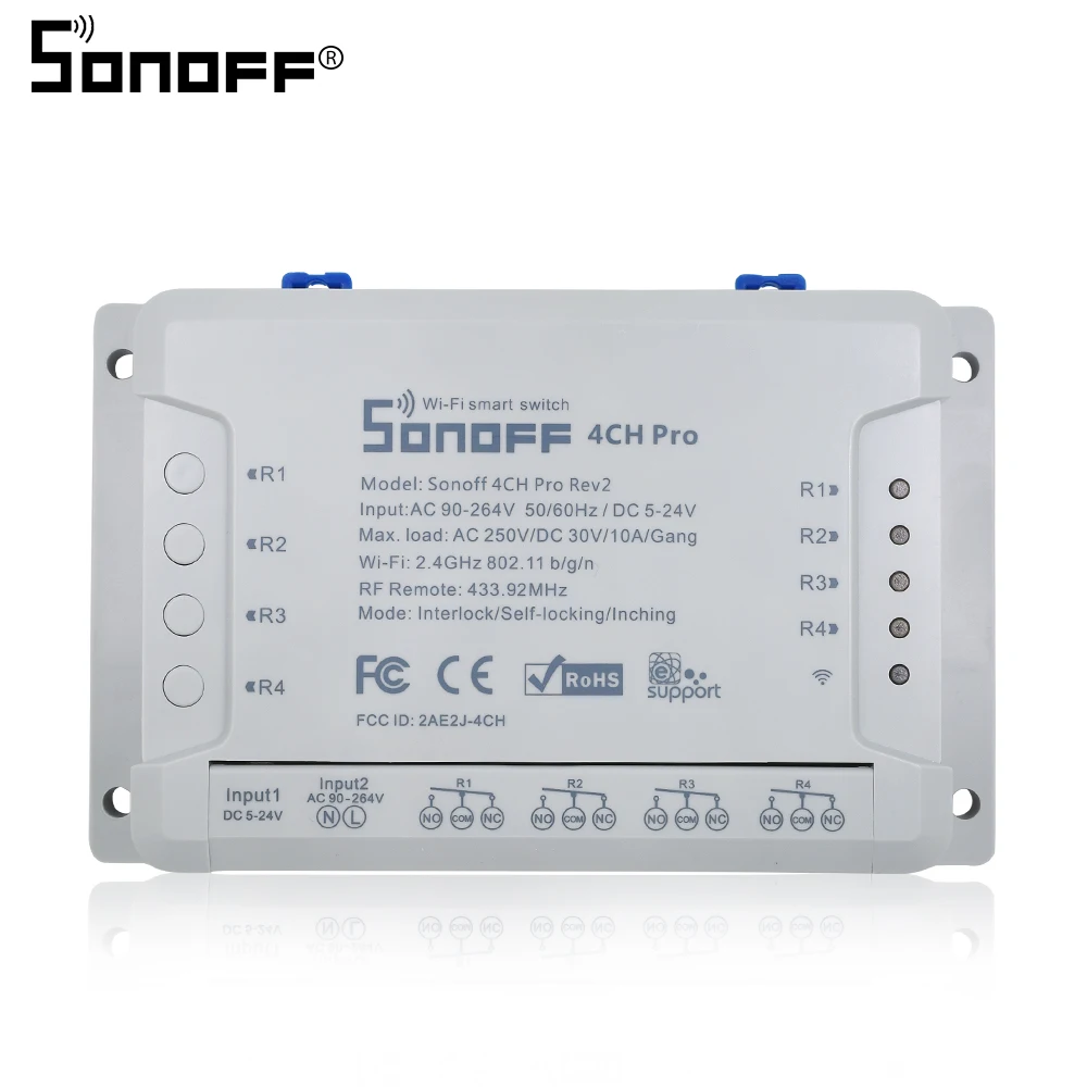 Itead Sonoff 4CH Pro R2 многоканальный беспроводной wi-fi-переключатель для умного дома модуль домашней автоматизации 433 МГц пульт дистанционного управления 220 В