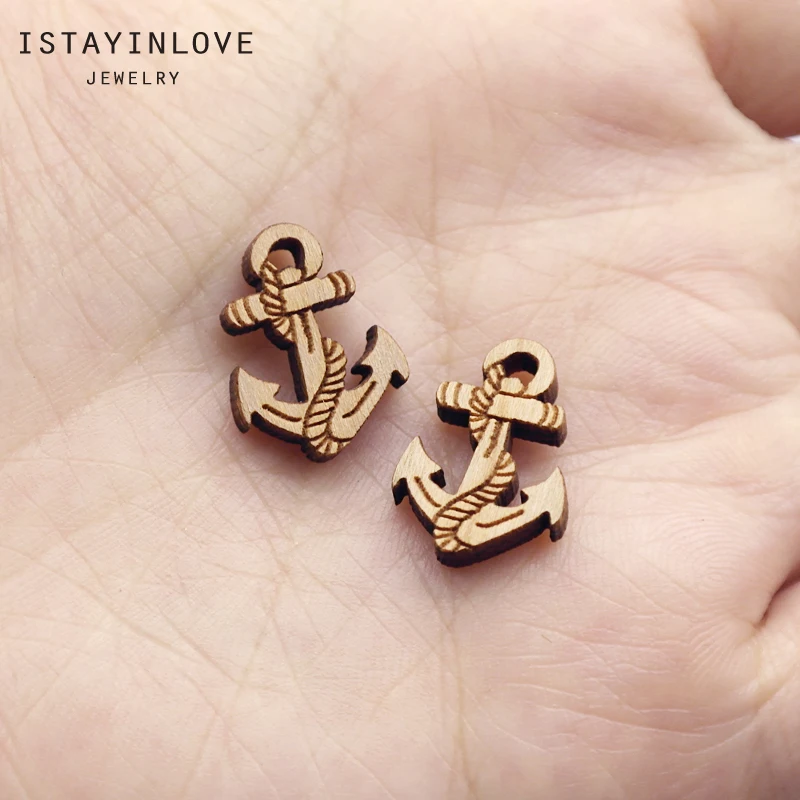 

Handmade Jewelry Making Supplies Beads Laser Cut Wooden Engraving Charm Anchor For DIY Necklace Earring Brooch Ring SWC310 4